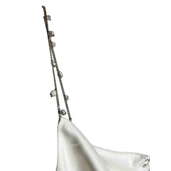 NWT Sachin +‎ Babi Pema Dress Size 2 White Pearl Slip Midi Cowl Neck - Picture 5 of 8